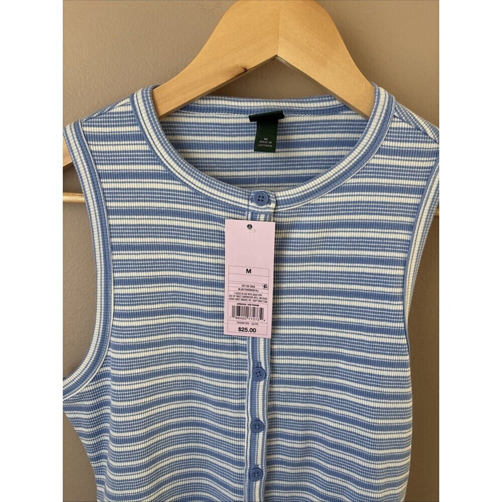 Wild Fable Blue White Striped Ribbed Button Tank Dress M NWT - Picture 3 of 7